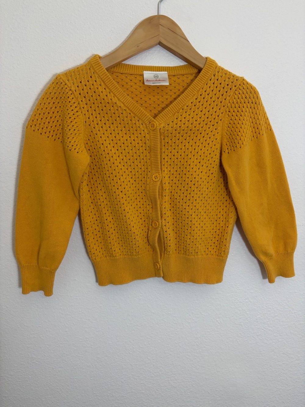 Hanna Andersson Mustard Yellow V‑Neck Knit Cotton Cardigan Sweater